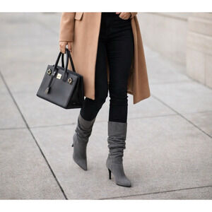 DREAM PARIS Boots Women 7 Pointed Toe Mid Calf Kitten Heel Slouch Zipper